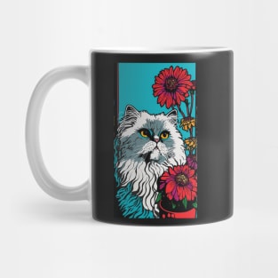 Persian Cat Vibrant Tropical Flower Tall Retro Vintage Digital Pop Art Portrait 7 Mug